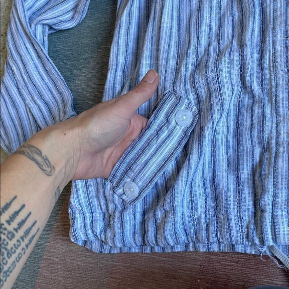 Christopher & Banks Coastal Blue and White Striped Linen Layering Jacket - Picture 9 of 12